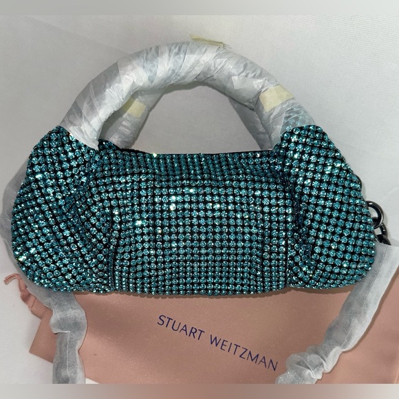 ✨New STUART WEITZMAN Moda Shine Crystal Rhinestone Mini Tote Bag Aquamarine - Picture 12 of 16